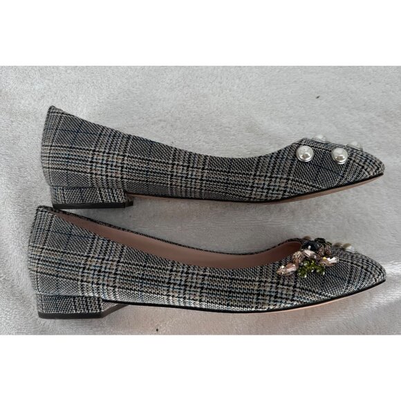 J.Crew Embellished Plaid Sally Poppy Ballet Flats With Pearl & Gem Accents - Picture 3 of 7